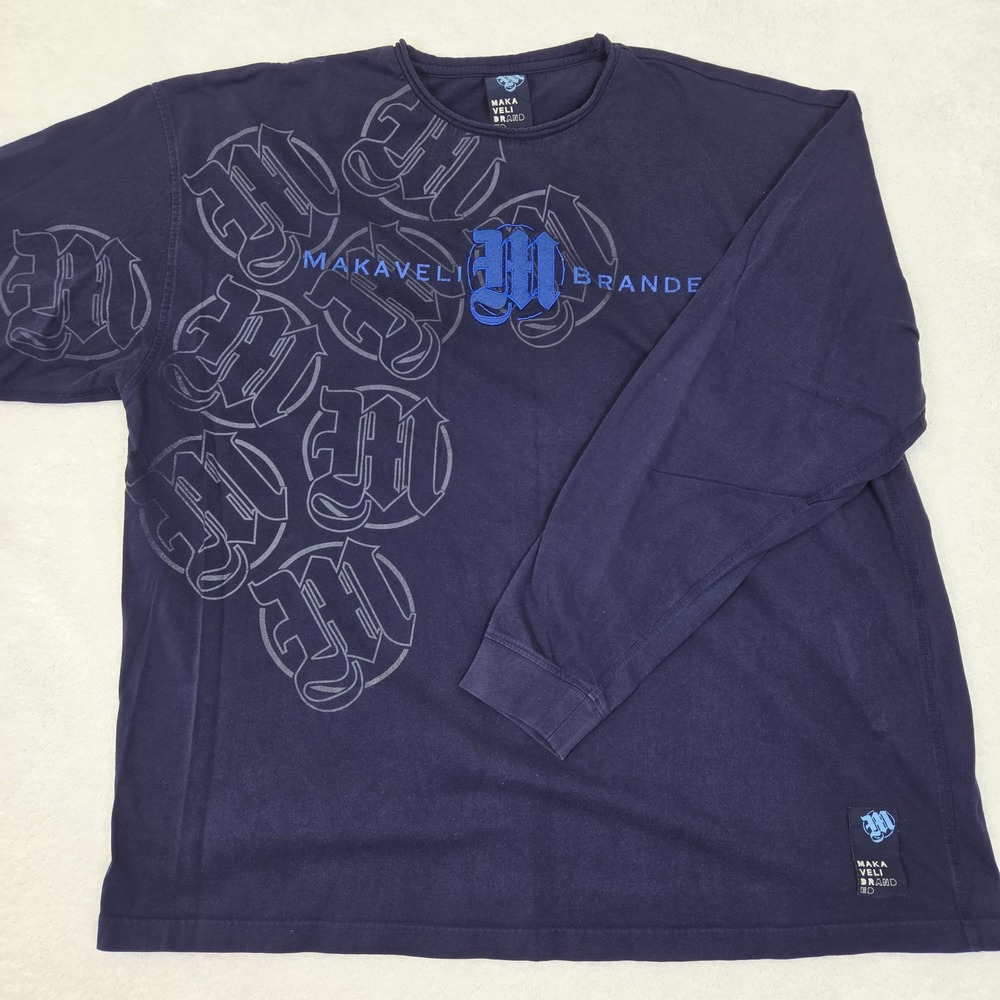 Makaveli Branded Mens Navy Blue Long Sleeve Graphic Tee Old English Logo XXXL